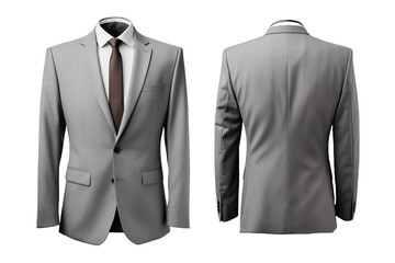Front and back view minimalist gray suit, on transparent background