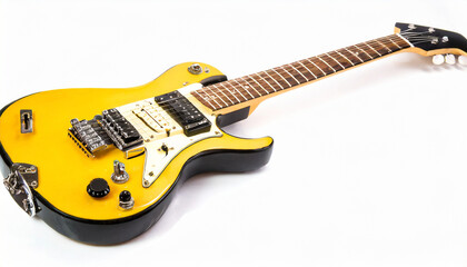 Fototapeta na wymiar Yellow electric guitar isolated on a white background