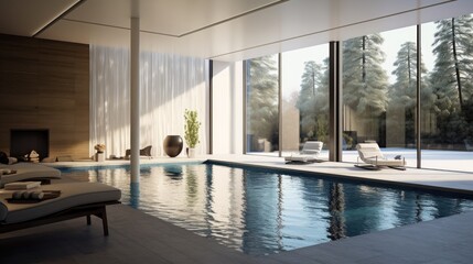 A sleek and modern indoor pool in a minimalist residence