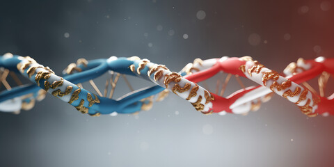 Abstract 3d colorful texture of DNA or RNA chain, closeup of chain connections. Creative background for presentation or banner, science and education, study of structure.