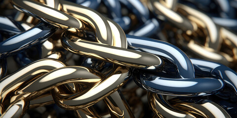 Abstract 3d texture, closeup of iron silver chains with links. Creative background for presentation or banner with chain.