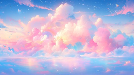 Rainbow clouds and beautiful clear sky. Generative AI