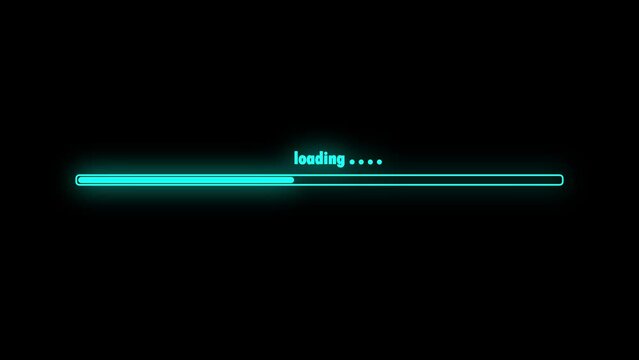 Futuristic glowing progress loading bar animation on black background.