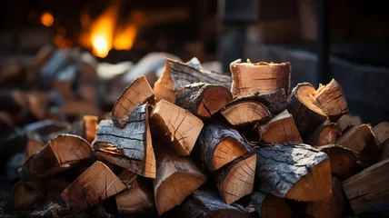 Foto op Aluminium Brandhout textuur A closeup of a large group of firewood logs.