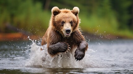 brown bear swimming in water generated by AI tool