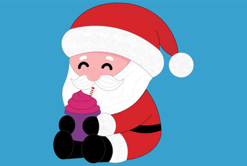 Jolly Santa Sipping Delight, Santa Claus Enjoying a Milkshake, christmas ilustration