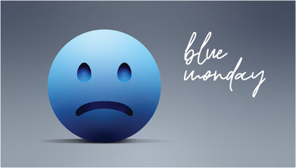 Sad depress emoticon on gray background for blue monday 