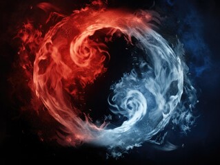A couple of red and blue flames in the shape of a circle. Generative AI.