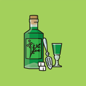 Absinthe Green Alcohol Drink Pop Art Vector Stock Vector - Illustration of  alcohol, spoon: 115725436