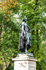Friedrich Schiller monument at Maximiliansplatz square of Munich, Germany. The monument was...