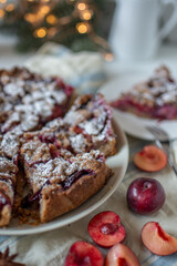 Homemade open pie with plums 