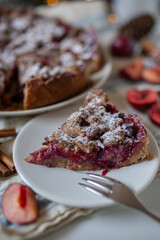 Homemade open pie with plums 