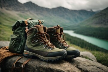 Hiking boots on the rocks
