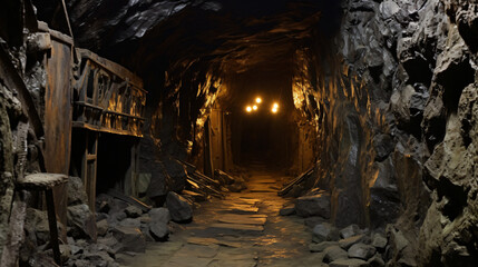 Entrance to high peak mine tunnels - obrazy, fototapety, plakaty