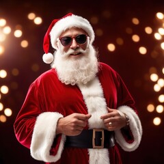 Cool Santa Claus wearing sunglasses and celbrating Christmas with cool dance moves
