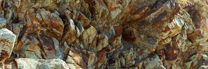 Panoramic image. Abstract rock formation in Tenerife. Canary Islands, Spain