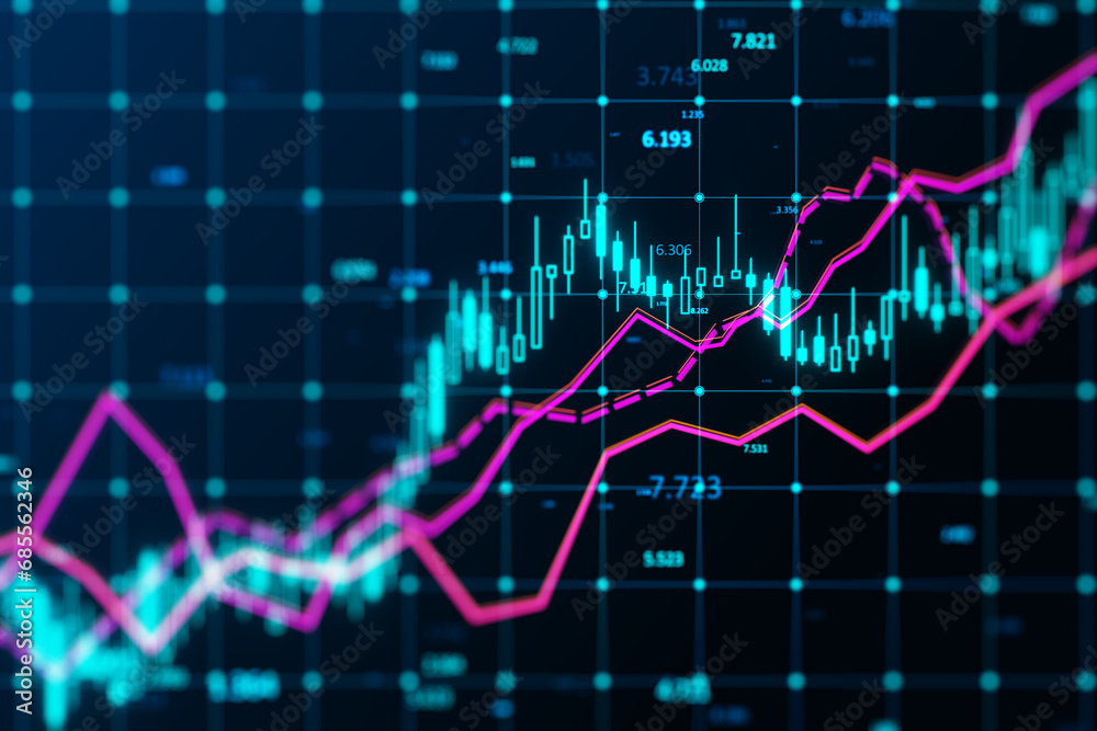 Poster Futuristic Forex Diagram on a Deep Blue Display. 3D Rendering