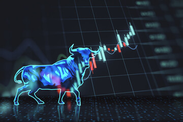 Bull market trading concept with stock chart hologram. 3D Rendering