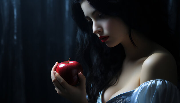 Recreation of a beautiful girl with a red apple