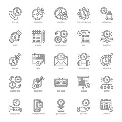 Time Management icon pack for your website design, logo, app, and user interface. Time Management icon outline design. Vector graphics illustration and editable stroke.