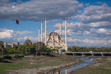 Central Mosque, one of the biggest mosques in Turkey. Sabanci Merkez Camii. Adana, Seyhan.