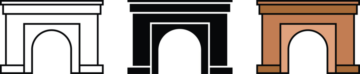 Fireplace icon lined, isolated and colored version. Home fireplace for space heating icon symbol. Vector illustration