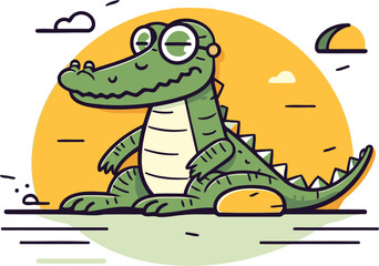 Cute crocodile cartoon character in flat style vector illustration - obrazy, fototapety, plakaty