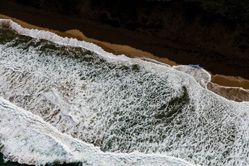 An aerial  view of the ocean beach near Warrnambool in Victoria, Australia.  