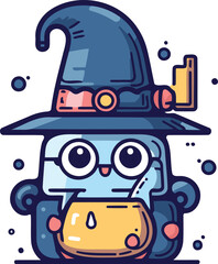 Cute cartoon hippo in a witch hat vector illustration