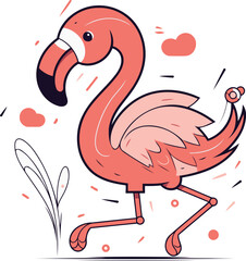 Flamingo in love vector illustration in cartoon flat style