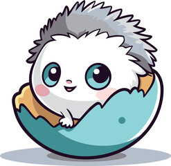 Cute hedgehog in an egg vector cartoon character illustration