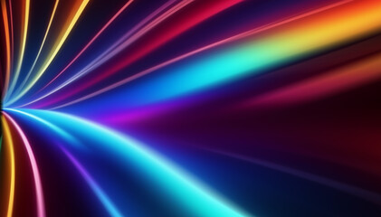 speed motion blur purple red blue yellow road black background and sun shine. generative ai