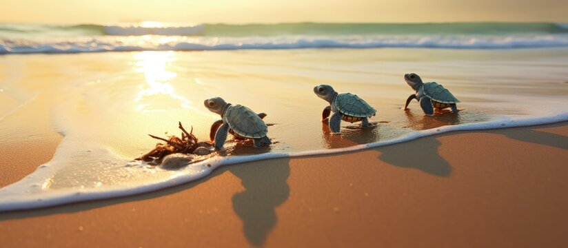 Turtles journey to the ocean copy space image