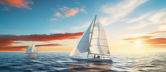 Poster Yacht race with sailing boats Luxury yachts copy space image © vxnaghiyev