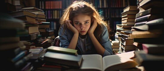 Weary and overwhelmed teen engrossed in studies copy space image - Powered by Adobe