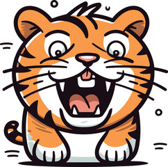 Vector illustration of cartoon tiger isolated on a white background