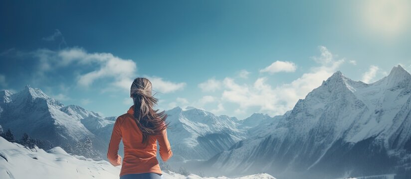 Winter mountain jogging inspiring and motivating photo copy space image