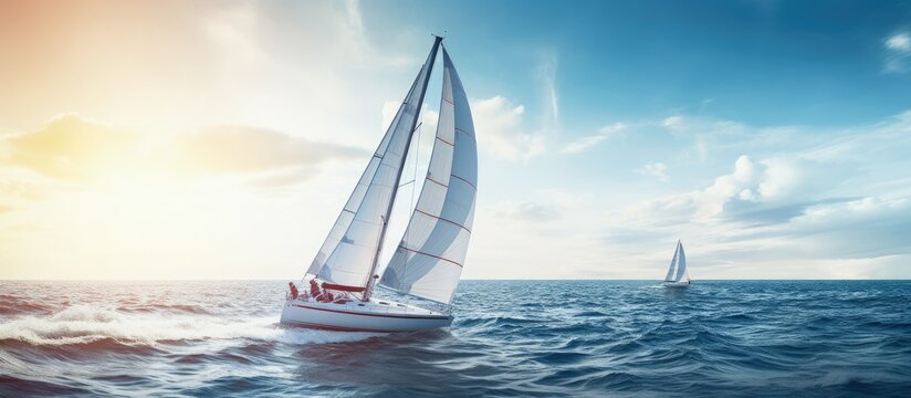 Yacht race with sailing boats Luxury yachts copy space image
