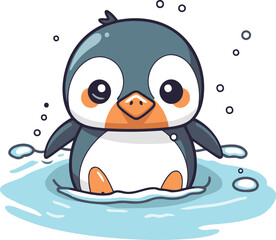 Cute cartoon penguin swimming in the water vector illustration