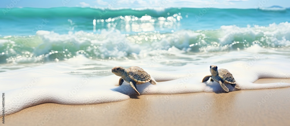 Poster turtles journey to the ocean copy space image