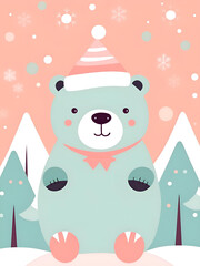 Christmas teddy bear.Polar bear in the snow.