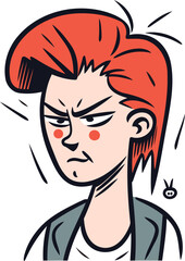 Vector illustration of a girl with a headache migraine and stress