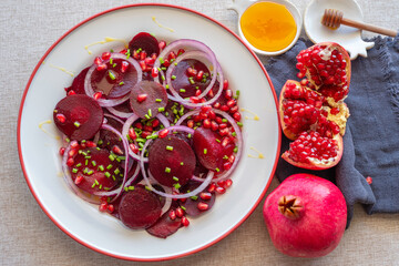 Beetroot Pomegranate Salad for Jewish holiday Rosh Hashanah.