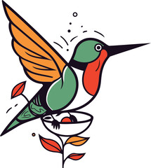 Hummingbird with a flower in its beak vector illustration