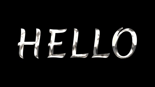 Animated hello with evaporate text effect in silver texture and black background