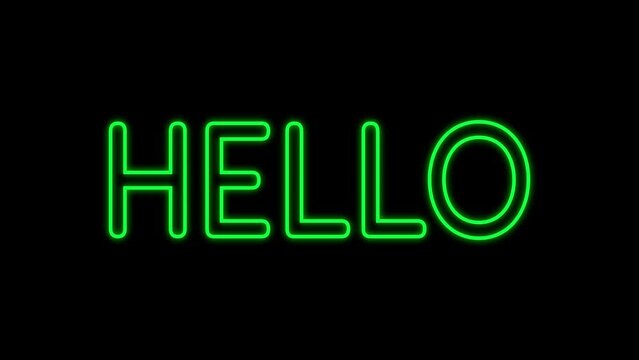 Animated hello with flicker text effect using green neon color and black background