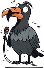 Vector illustration of a black crow with a cable in its beak