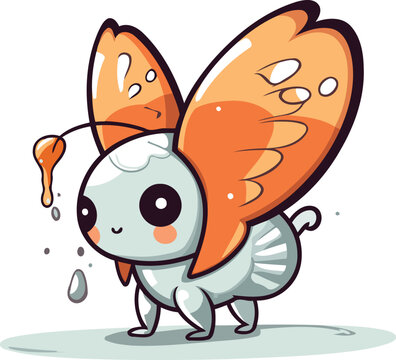 Butterfly with a drop of honey cute cartoon vector illustration