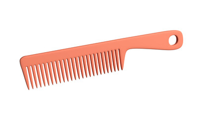 Red comb with handle in cartoon style. A tool for a hairdresser. 3d rendering