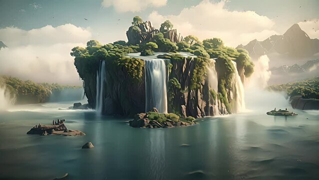 tropical island beach, fantasy landscape. Created with generative AI